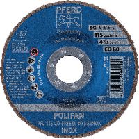 PFERD Fächerschleifscheibe POLIFAN konische Ausführung, Keramikkorn Ø 115, 80 (PFC 115 CO-FREEZE 80 SG-INOX) - toolster.ch PFERD Fächerschleifscheibe POLIFAN konische Ausführung, Keramikkorn Ø 115, 80 (PFC 115 CO-FREEZE 80 SG-INOX) - toolster.ch