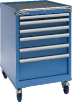 FUTURO Fahrbarer Boy  27 x 36 E Schubladen 1x50, 2x75, 2x100, 1x150 H 860 blau RAL 5015 - toolster.ch