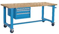 FUTURO Fahrbare Werkbank mit Buchenplatte und Schubladenschrank blau RAL 5015 - toolster.ch
