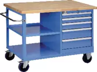 FUTURO Fahrbare Werkbank mit Buchenplatte und Schubladenschrank blau RAL 5015 - toolster.ch