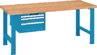 LISTA Werkbank  mit Buchenplatte und Schubladenschrank 27x36E 50, 100, 150 1500 x 800 x 850 mm / blau RAL 5012 - toolster.ch