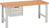 LISTA Werkbank  mit Buchenplatte und Schubladenschrank 27x36E 50, 100, 150 2000 x 800 x 850 mm / grau RAL 7035 - toolster.ch