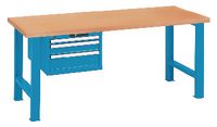 LISTA Werkbank  mit Multiplexplatte und Schubladenschrank 27x36E 50, 100, 150 1500 x 750 x 840 mm / blau RAL 5012 - toolster.ch