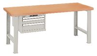 LISTA Werkbank  mit Multiplexplatte und Schubladenschrank 27x36E 50, 100, 150 1500 x 750 x 840 mm / grau RAL 7035 - toolster.ch