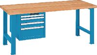 LISTA Werkbank  mit Buchenplatte und Schubladenschrank 27x36E 50, 2x100, 200 1500 x 800 x 850 mm / blau RAL 5012 - toolster.ch