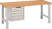LISTA Etabli  avec plateau en hêtre avec armoire à tiroirs 27x36E 50, 2x100, 200 2000 G / gris RAL 7035 - toolster.ch