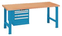 LISTA Werkbank  mit Multiplexplatte und Schubladenschrank 27x36E 50, 2x100, 200 1500 x 750 x 840 mm / blau RAL 5012 - toolster.ch