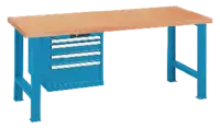 LISTA Etabli  avec plateau Multiplex avec armoire à tiroirs 27x36E 50, 2x100, 200 1500 x 750 x 840 mm / bleu RAL 5012 - toolster.ch