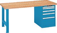 LISTA Werkbank  mit Buchenplatte und Schubladenschrank 27x36E 2000 x 800 x 850 mm / blau RAL 5012 - toolster.ch