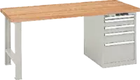 LISTA Werkbank  mit Buchenplatte und Schubladenschrank 27x36E 2000 x 800 x 850 mm / grau RAL 7035 - toolster.ch