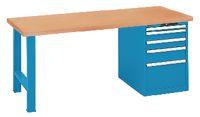 LISTA Werkbank  mit Multiplexplatte und Schubladenschrank 27x36E 1500 x 750 x 840 mm / blau RAL 5012 - toolster.ch