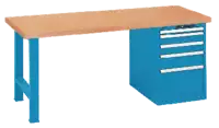 LISTA Etabli  avec plateau Multiplex avec armoire à tiroirs 27x36E 2000 x 750 x 840 mm / bleu RAL 5012 - toolster.ch