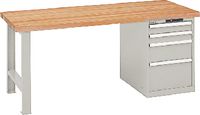 LISTA Werkbank  mit Buchenplatte und Schubladenschrank 27x36E 2x100, 200, 300 1500 x 800 x 850 mm / grau RAL 7035 - toolster.ch