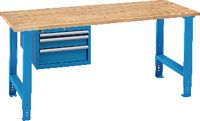 FUTURO Werkbank  mit Buchenplatte und Schubladenschrank 27x36E 50, 100, 150 2000 x 800 mm / blau RAL 5015 - toolster.ch