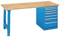FUTURO Werkbank  mit Buchenplatte und Schubladenschrank 27x36E 2000 x 800 x 890 mm / blau RAL 5015 - toolster.ch