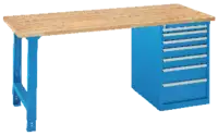 FUTURO Etabli  avec plateau en hêtre et armoire à tiroirs 27x36E 2000 x 800 x 890 mm / bleu RAL 5015 - toolster.ch