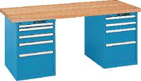 LISTA Werkbank  mit Buchenplatte und 2 Schubladenschränke 27x36E 2000 x 800 x 850 mm / blau RAL 5012 - toolster.ch