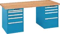 LISTA Werkbank  mit Buchenplatte und 2 Schubladenschränke 27x36E 2000 x 800 x 850 mm / blau RAL 5012 - toolster.ch