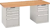 LISTA Etabli  avec plateau en hêtre et 2 armoires à tiroirs 27x36E 2000 x 800 x 850 mm / gris RAL 7035 - toolster.ch