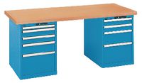 LISTA Werkbank  mit Multiplexplatte und 2 Schubladenschränke 27x36E 2000 x 750 x 840 mm / blau RAL 5012 - toolster.ch