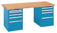 LISTA Werkbank  mit Multiplexplatte und 2 Schubladenschränke 27x36E 2000 x 750 x 840 mm / blau RAL 5012 - toolster.ch