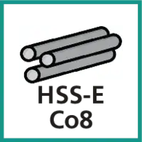 aus HSS-E Co8 (Schnellarbeitsstahl, enthält zusätzlich ca. 8 % Cobalt.)