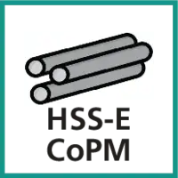 aus HSS-E CoPM (Schnellarbeitsstahl, enthält zusätzlich ca. 5 % bis 8 % Cobalt, Pulvermetallurgisch gesinterte Variante)